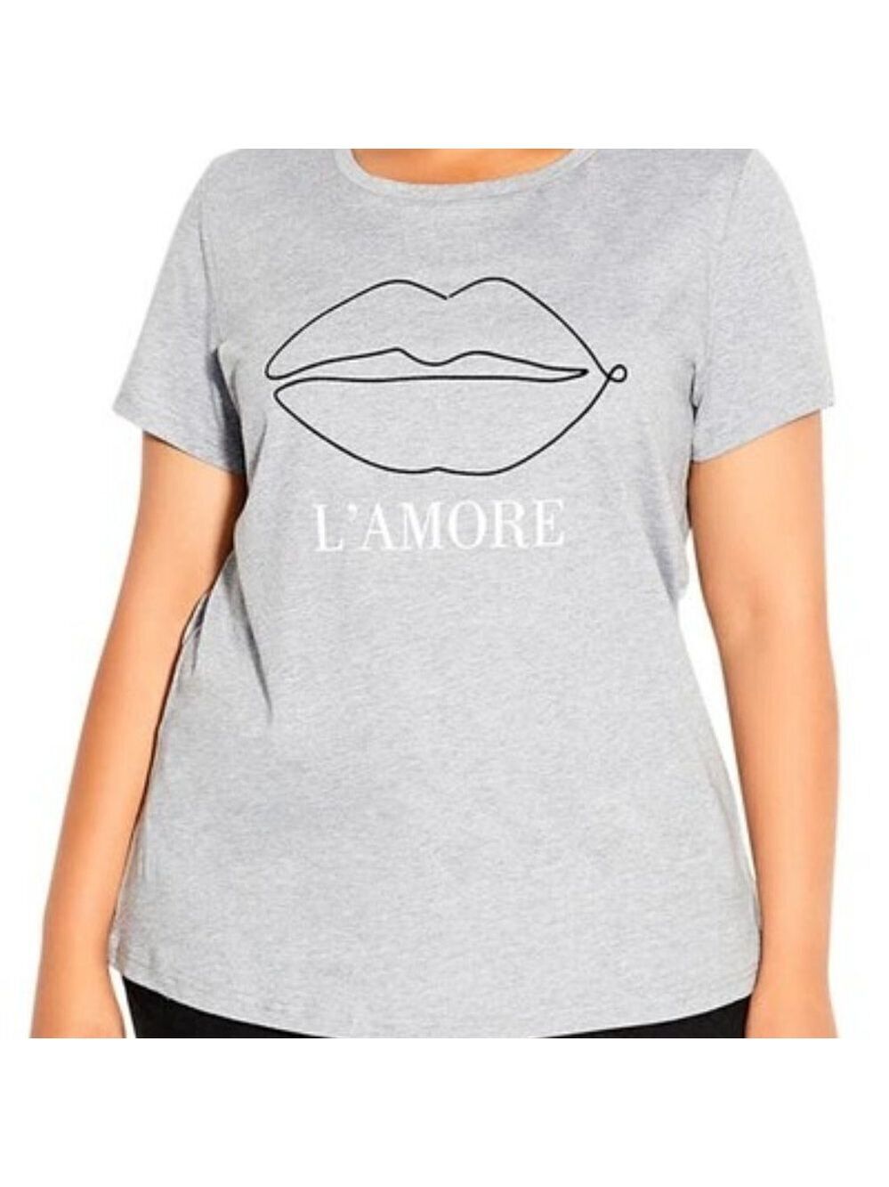 City Chic CCX Kiss Me Graphic Tee In Charcoal Plus Size M/18 NWT
